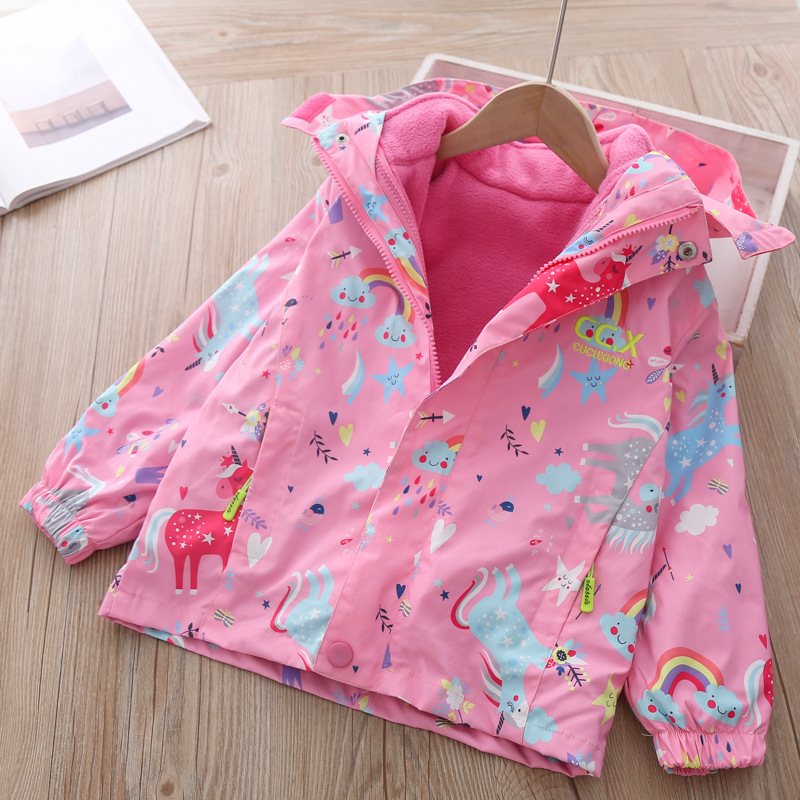 Girls&#039; Jackets 2020 New Fleece-Lined Detachable Three-in-One Baby Girl Rainbow Fashionable Jacket Children&#039;s Autumn and Winter Clothes