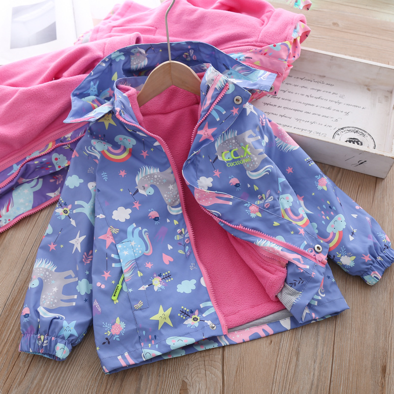 Girls&#039; Jackets 2020 New Fleece-Lined Detachable Three-in-One Baby Girl Rainbow Fashionable Jacket Children&#039;s Autumn and Winter Clothes