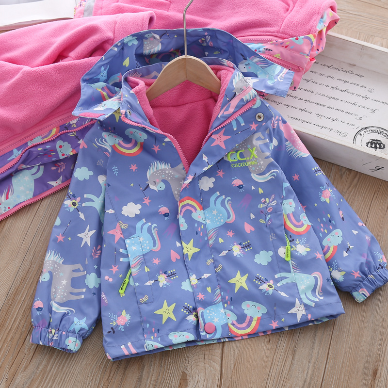 Girls' Jackets 2020 New Fleece-Lined Detachable Three-in-One Baby Girl Rainbow Fashionable Jacket Children's Autumn and Winter Clothes