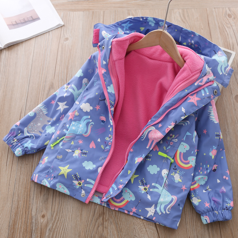 Girls' Jackets 2020 New Fleece-Lined Detachable Three-in-One Baby Girl Rainbow Fashionable Jacket Children's Autumn and Winter Clothes