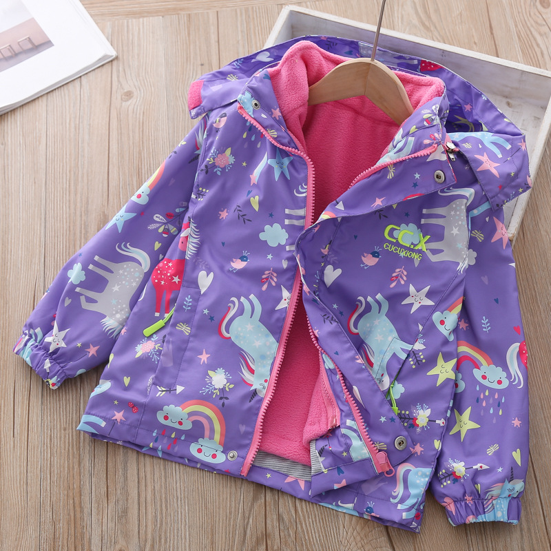 Girls' Jackets 2020 New Fleece-Lined Detachable Three-in-One Baby Girl Rainbow Fashionable Jacket Children's Autumn and Winter Clothes