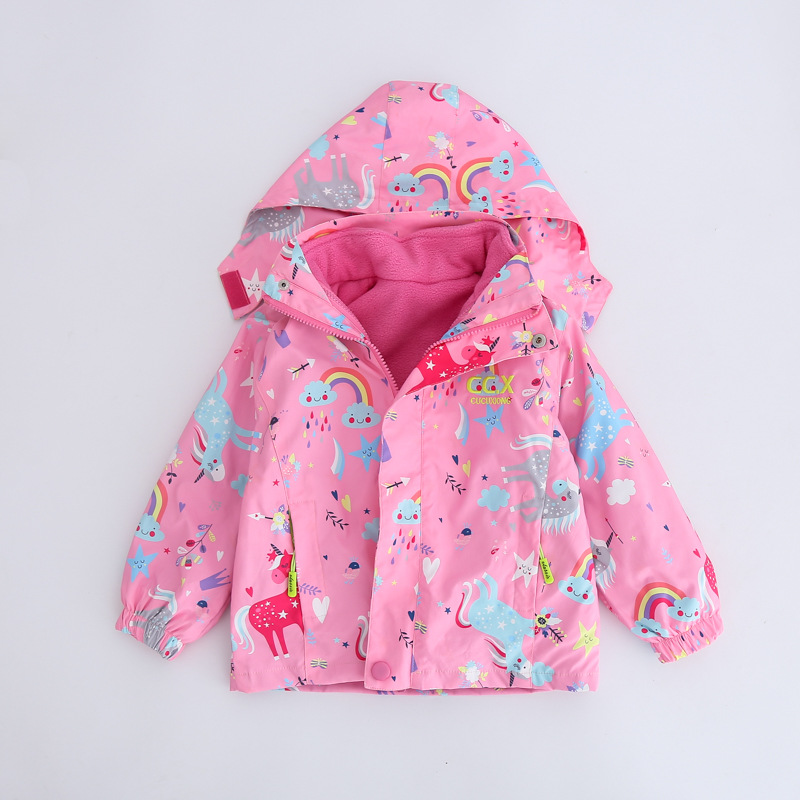 Girls' Jackets 2020 New Fleece-Lined Detachable Three-in-One Baby Girl Rainbow Fashionable Jacket Children's Autumn and Winter Clothes