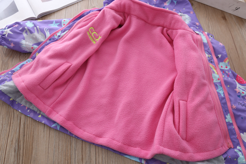 Girls' Jackets 2020 New Fleece-Lined Detachable Three-in-One Baby Girl Rainbow Fashionable Jacket Children's Autumn and Winter Clothes