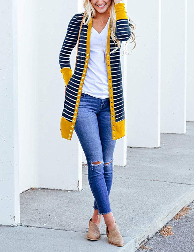 Amazon is selling mid-length, Button-down, striped Cardigan jackets for plus-size women