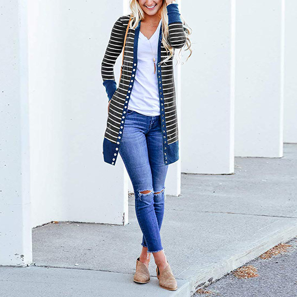 Amazon is selling mid-length, Button-down, striped Cardigan jackets for plus-size women