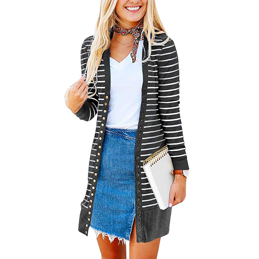 Amazon is selling mid-length, Button-down, striped Cardigan jackets for plus-size women