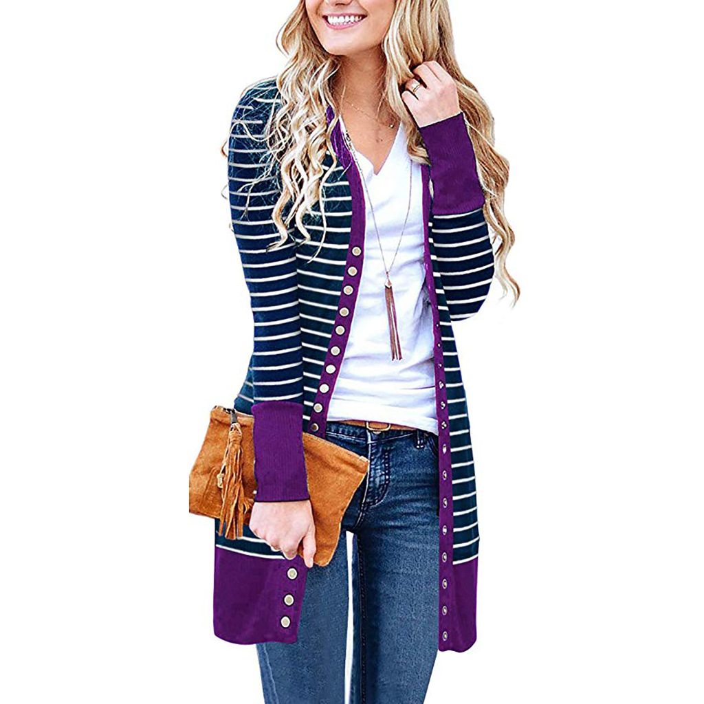 Amazon is selling mid-length, Button-down, striped Cardigan jackets for plus-size women