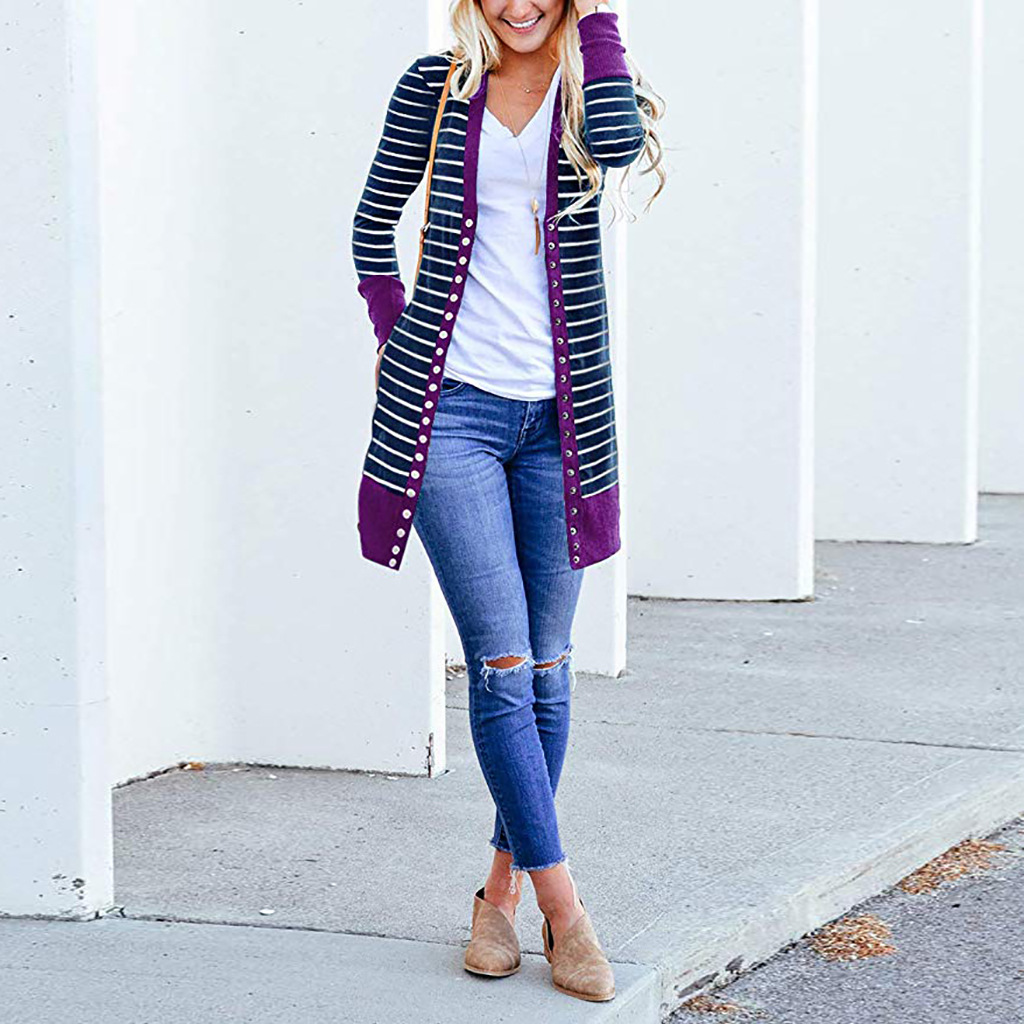 Amazon is selling mid-length, Button-down, striped Cardigan jackets for plus-size women