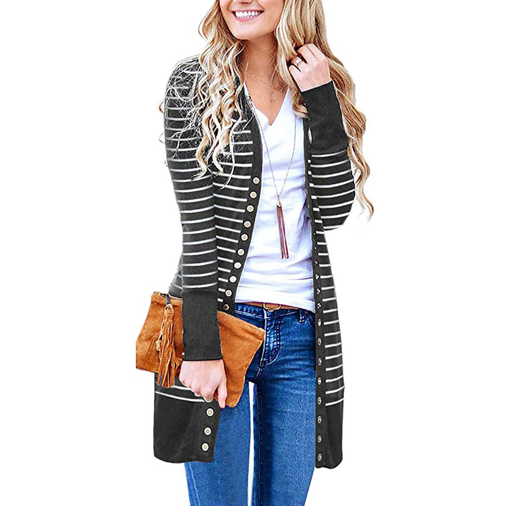 Amazon is selling mid-length, Button-down, striped Cardigan jackets for plus-size women