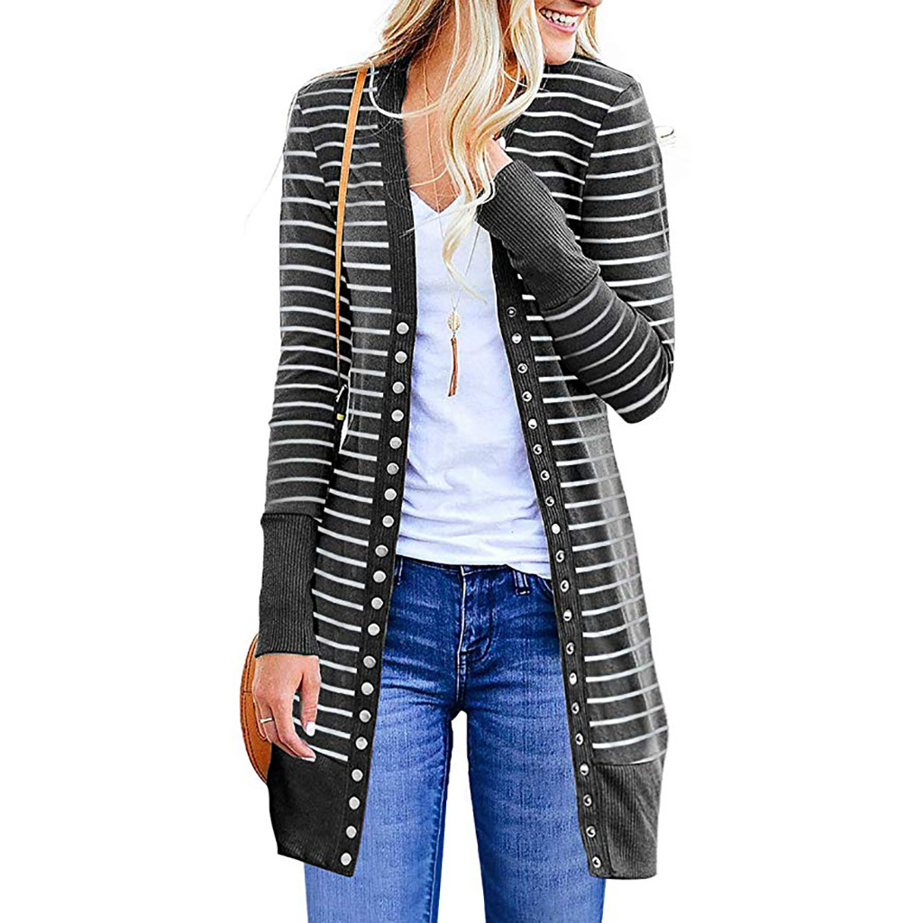 Amazon is selling mid-length, Button-down, striped Cardigan jackets for plus-size women