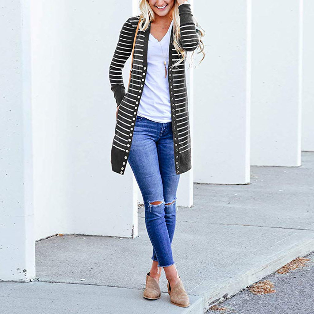 Amazon is selling mid-length, Button-down, striped Cardigan jackets for plus-size women