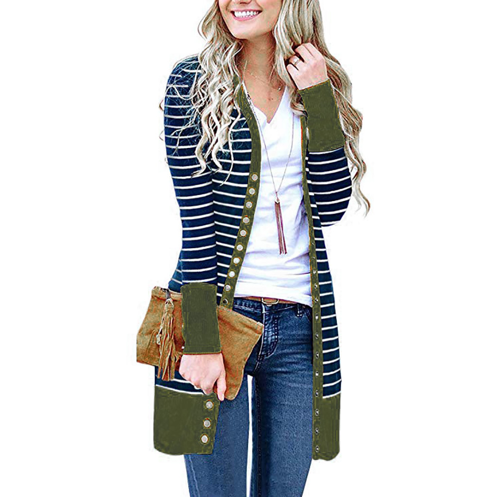 Amazon is selling mid-length, Button-down, striped Cardigan jackets for plus-size women