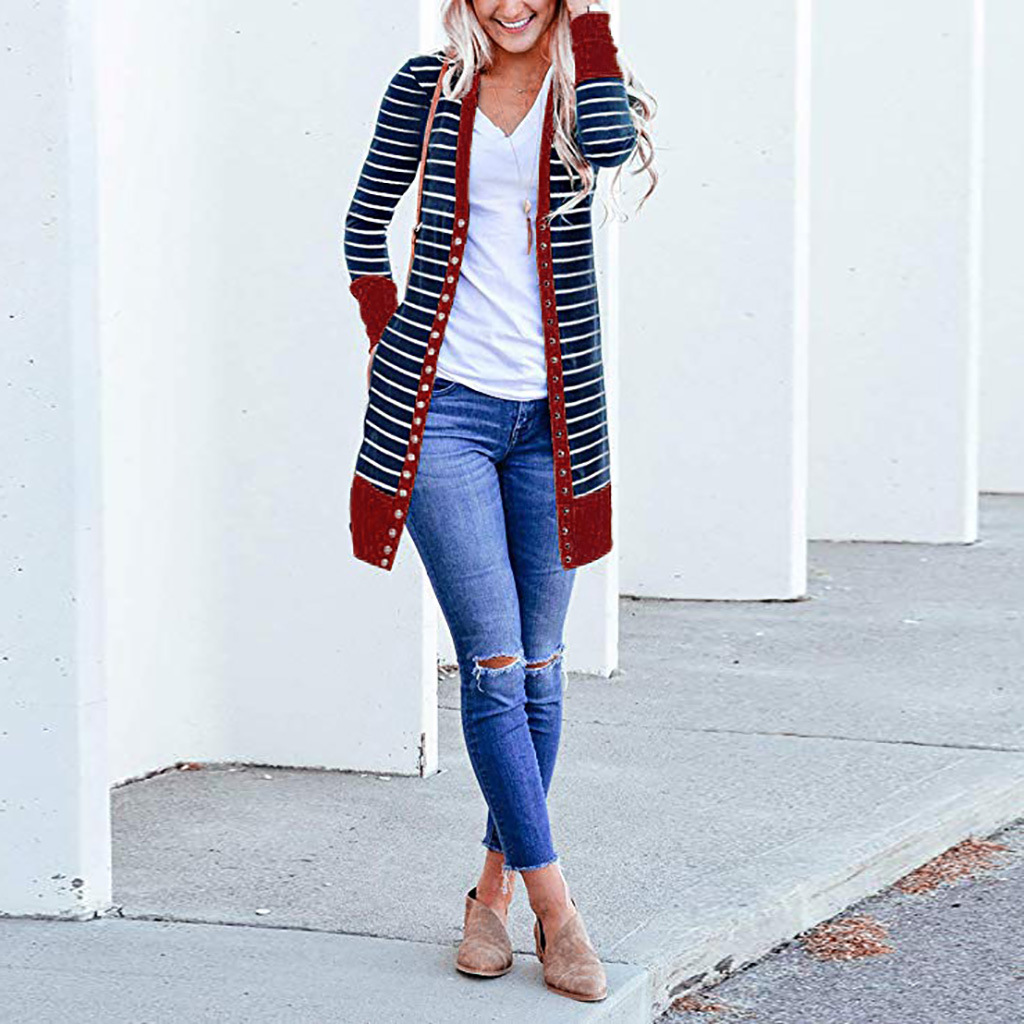 Amazon is selling mid-length, Button-down, striped Cardigan jackets for plus-size women