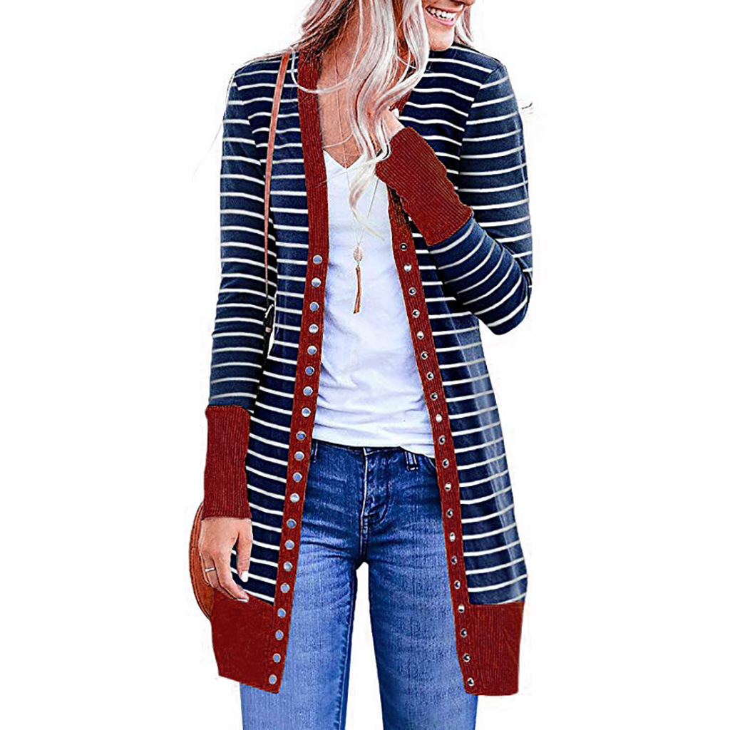 Amazon is selling mid-length, Button-down, striped Cardigan jackets for plus-size women