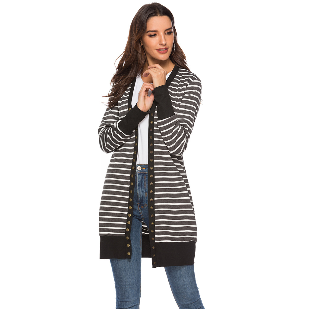 Amazon is selling mid-length, Button-down, striped Cardigan jackets for plus-size women