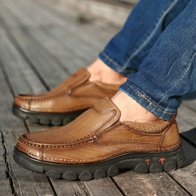 2022 Spring New Middle-Aged and Elderly Men's Shoes First Layer Cowhide Men's Casual Leather Shoes Outdoor Climbing Boots One Piece Dropshipping