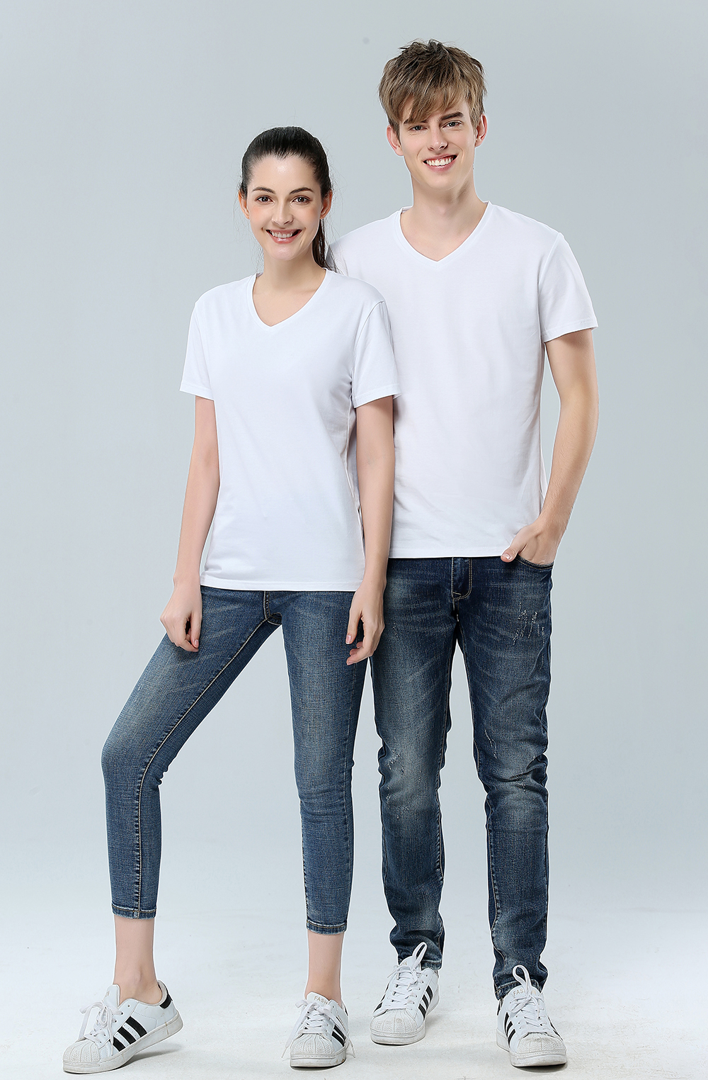 Solid color short sleeved T-shirt heart v collar summer T-shirt loose slim fit bottom coat