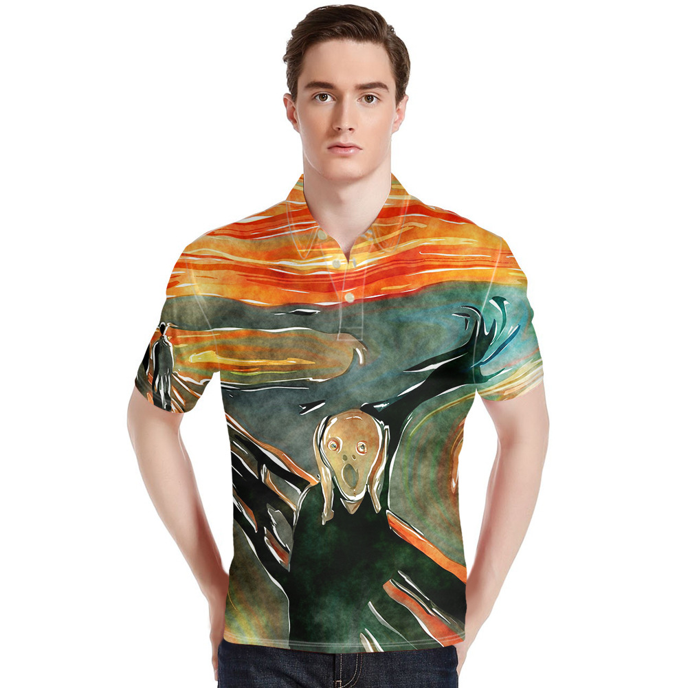 Beast Painting Custom Pattern Men&#039;s Shirt Short Polo Shirt Sports Lapel T-shirt One Piece Dropshipping Cross-Border