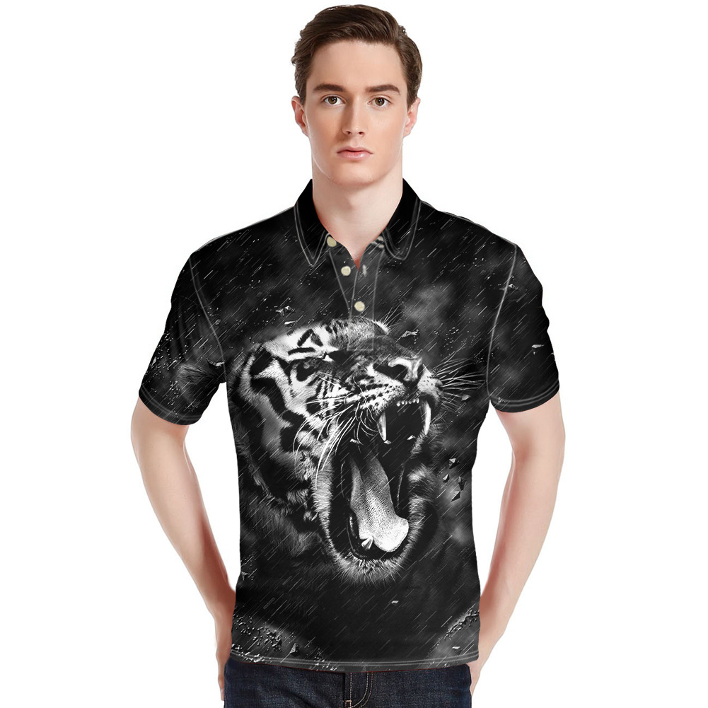 Beast Painting Custom Pattern Men&#039;s Shirt Short Polo Shirt Sports Lapel T-shirt One Piece Dropshipping Cross-Border