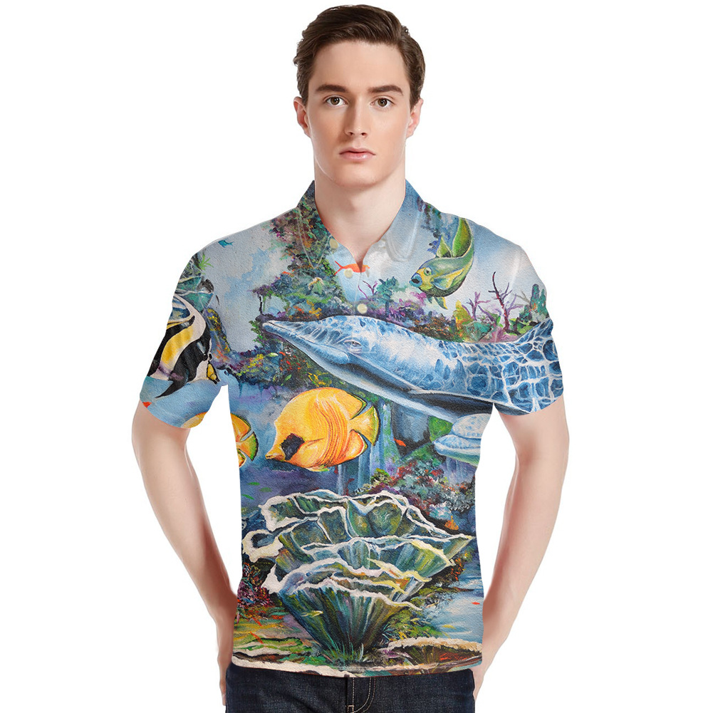 Beast Painting Custom Pattern Men's Shirt Short Polo Shirt Sports Lapel T-shirt One Piece Dropshipping Cross-Border