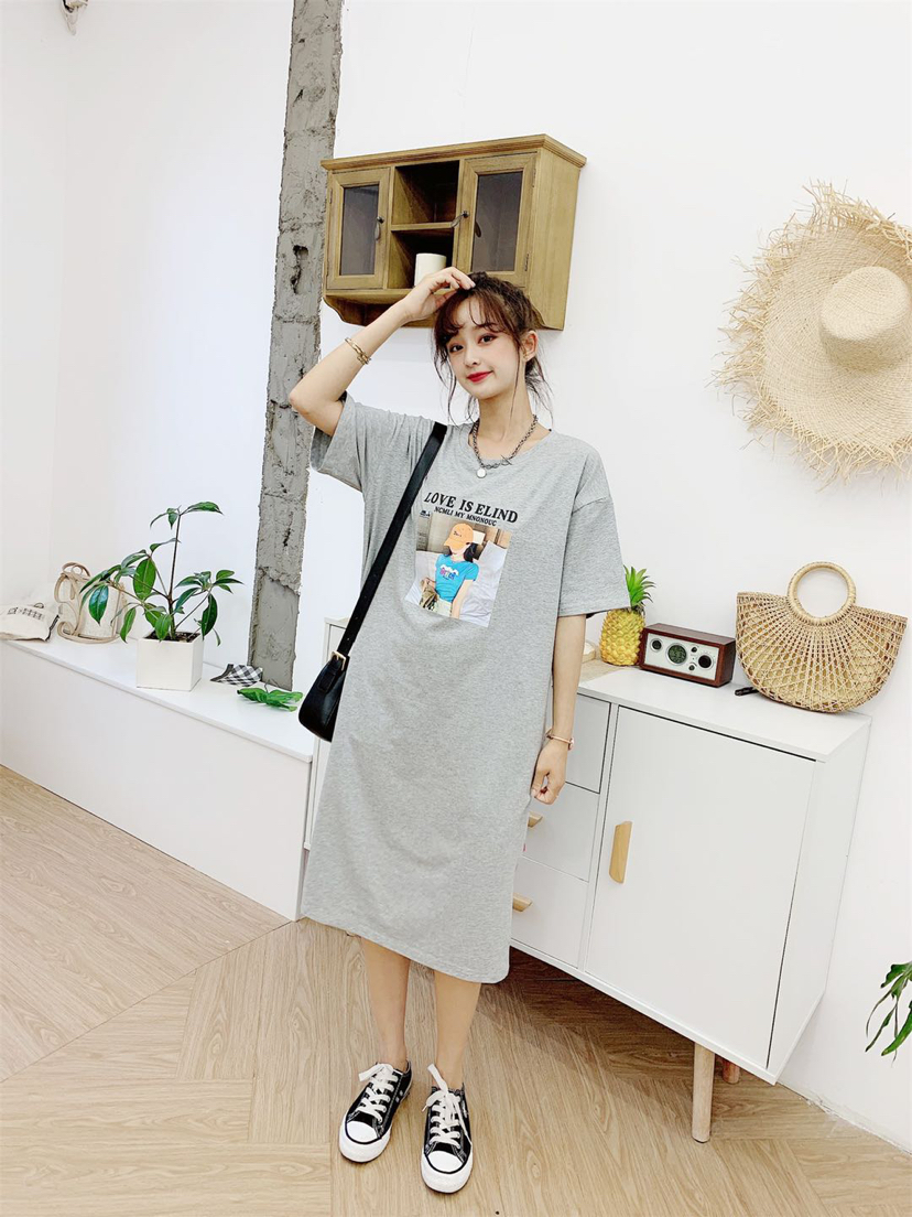 Long T-shirt Skirt Summer 2020 New Korean Style Internet Celebrity Mid-Length Loose Casual Print Knee-Length Short-Sleeved T-shirt Women's Fashion