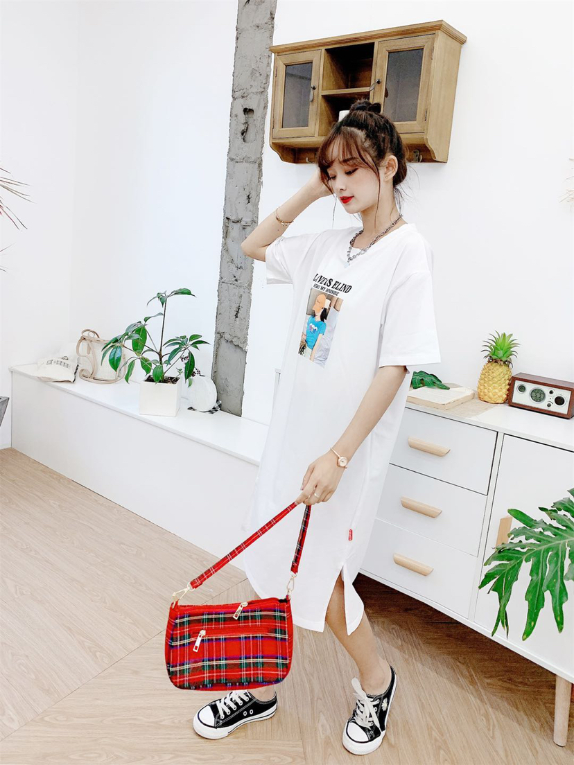 Long T-shirt Skirt Summer 2020 New Korean Style Internet Celebrity Mid-Length Loose Casual Print Knee-Length Short-Sleeved T-shirt Women's Fashion