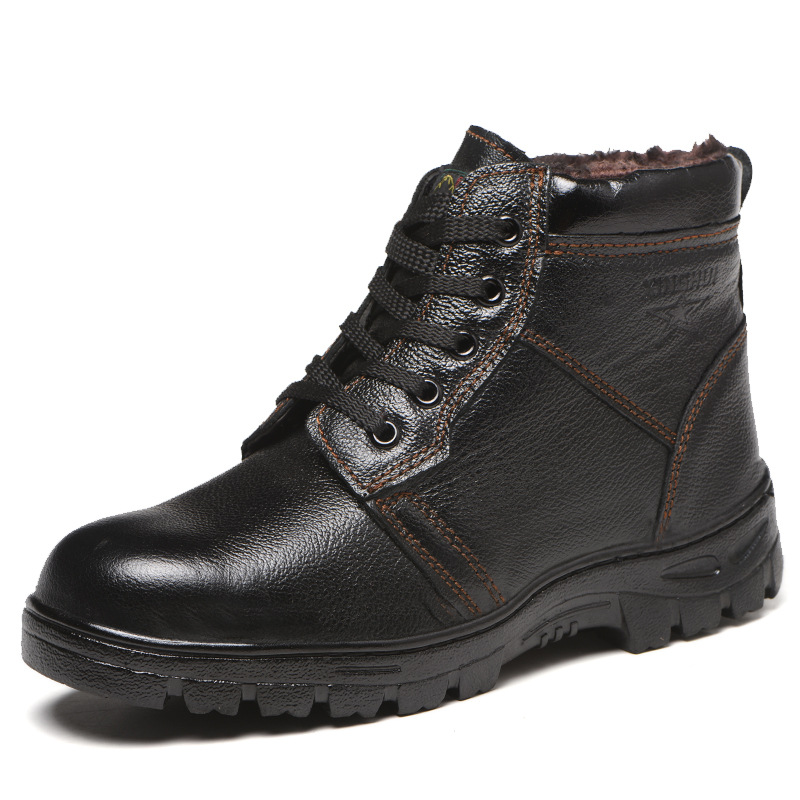High-Top Winter Woolen Cotton Cotton Safety Shoes Anti-Smashing and Anti-Penetration Steel Toe Non-Slip Cotton-Padded Boots Safety Protective Footwear Work Shoes