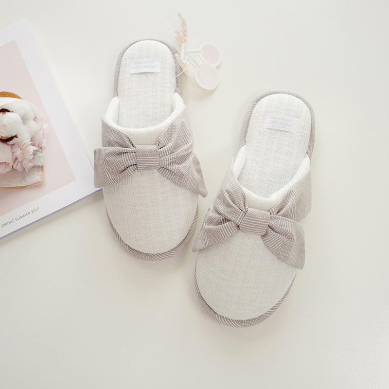 Winter new indoor home soft bottom warm cute bow ladies cotton slippers