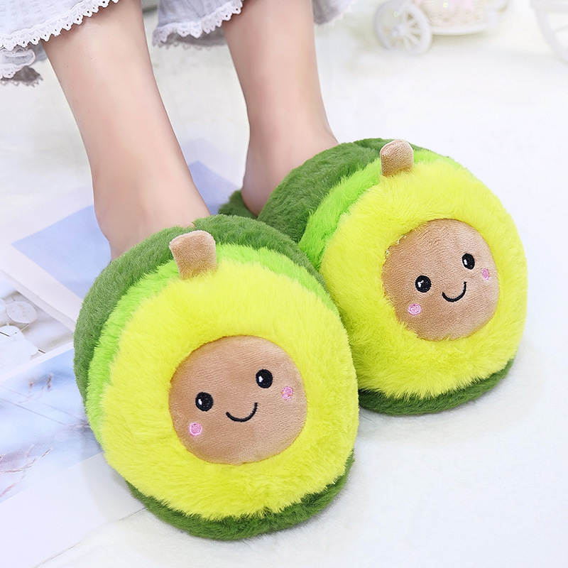 Winter Warm Avocado Cotton Slippers Plush Cotton Shoes Cute Cartoon Home Couple Thickened Non-Slip Soft Bottom Comfortable