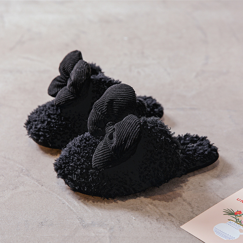 2020 New Autumn and Winter Cute Isn Style Three-Dimensional Bow Cotton Slippers Warm Comfortable Thickened Non-Slip Rubber Sole