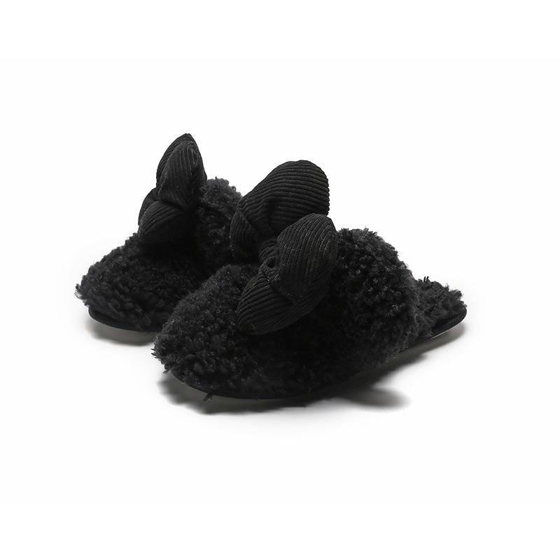 2020 New Autumn and Winter Cute Isn Style Three-Dimensional Bow Cotton Slippers Warm Comfortable Thickened Non-Slip Rubber Sole