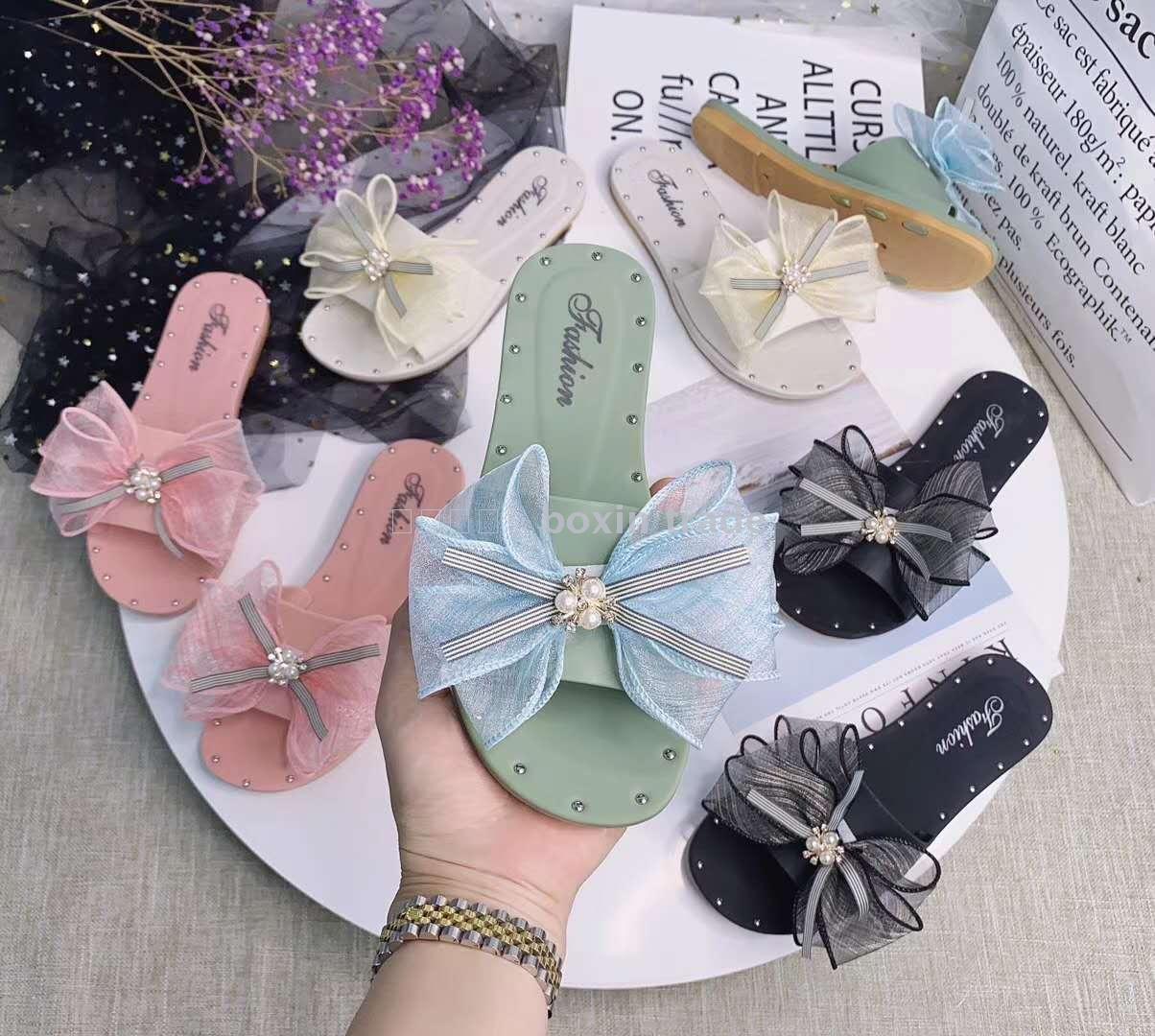 Ladies wear web celebrity stylish ladies slippers with non-slip sponge soles bow summer beach shoes Ladies wear web celebrity stylish ladies slippers with non-slip sponge soles bow summer beach shoes