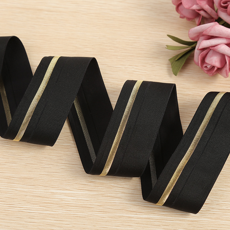 The High - quality bicolor ribbon black gold stripe elastic polyester belt DIY clothing bra underwear accessories can be customized, wholesale The High - quality bicolor ribbon black gold stripe elastic polyester belt DIY clothing bra underwear accessories can be customized, wholesale