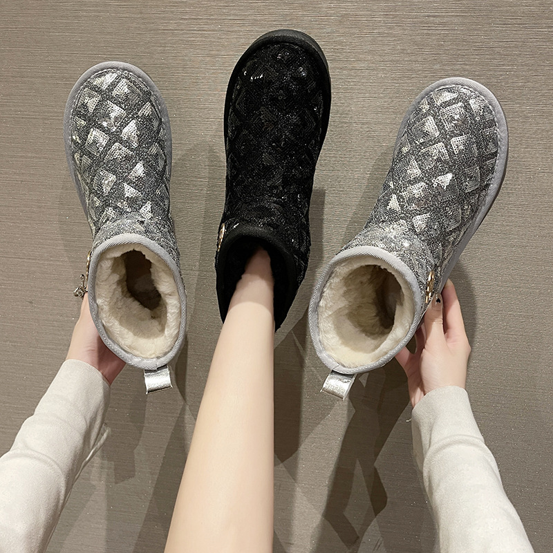 2021winter Snow Boots Female Thicker Fleece Lined Cotton Shoes Soft Bottom Non-Slip Student Korean Style Short Warm Female Boots