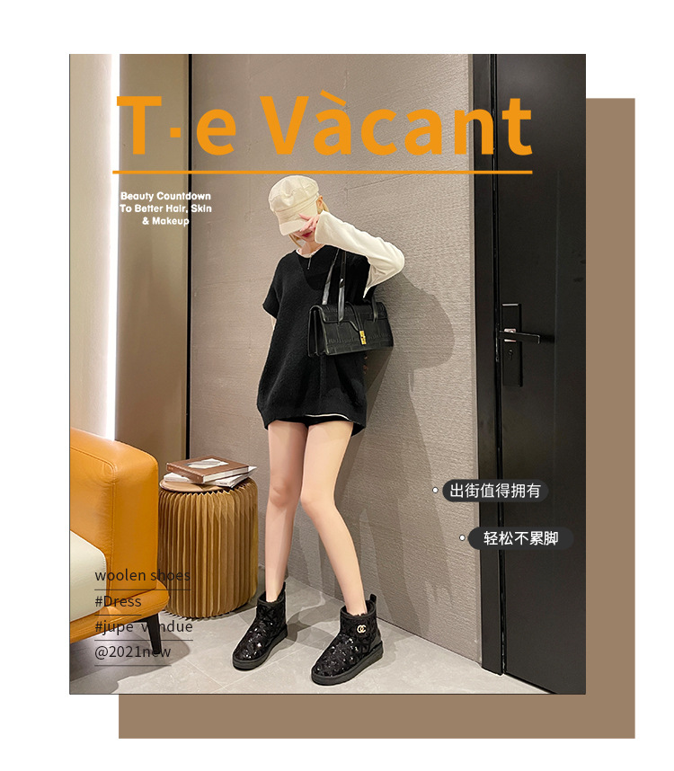 2021winter Snow Boots Female Thicker Fleece Lined Cotton Shoes Soft Bottom Non-Slip Student Korean Style Short Warm Female Boots