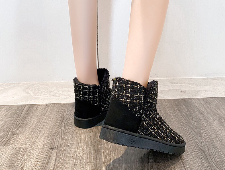 New Snow Boots Women's Fleece-Lined Thickened Short Cotton Boots Women's Winter Chanel-Style Mid-Calf Slip-on Women's