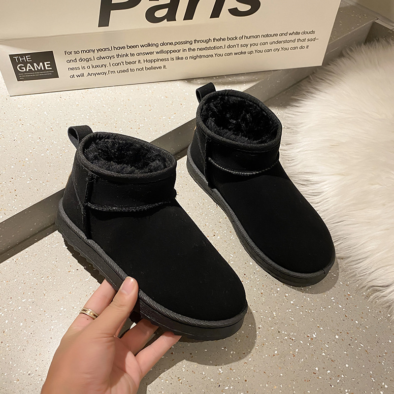 Solid Color Snow Boots for Women 2021 Winter New Retro round Head plus Velvet Cotton Boots Students Flat Casual Short Tube Cotton Shoes