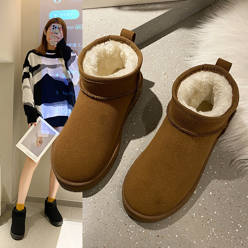 Solid Color Snow Boots for Women 2021 Winter New Retro round Head plus Velvet Cotton Boots Students Flat Casual Short Tube Cotton Shoes