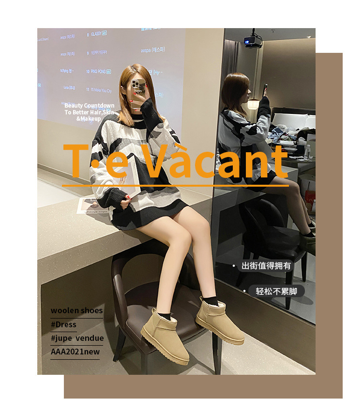 Solid Color Snow Boots for Women 2021 Winter New Retro round Head plus Velvet Cotton Boots Students Flat Casual Short Tube Cotton Shoes