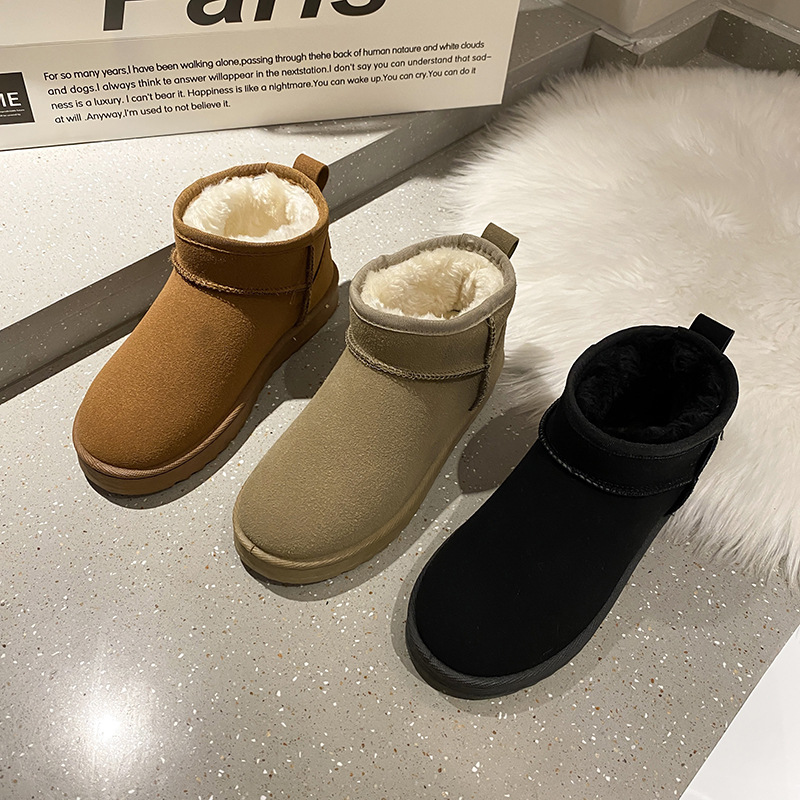 Solid Color Snow Boots for Women 2021 Winter New Retro round Head plus Velvet Cotton Boots Students Flat Casual Short Tube Cotton Shoes