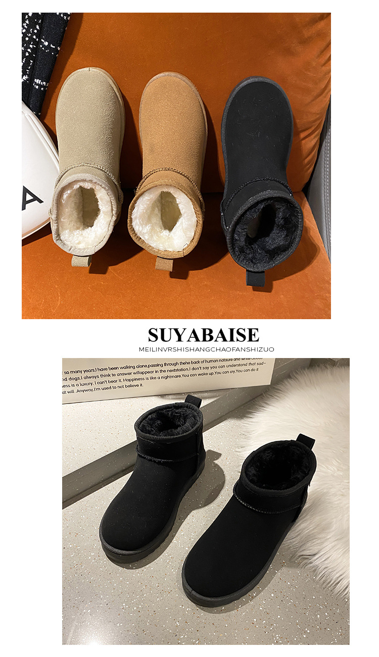 Solid Color Snow Boots for Women 2021 Winter New Retro round Head plus Velvet Cotton Boots Students Flat Casual Short Tube Cotton Shoes