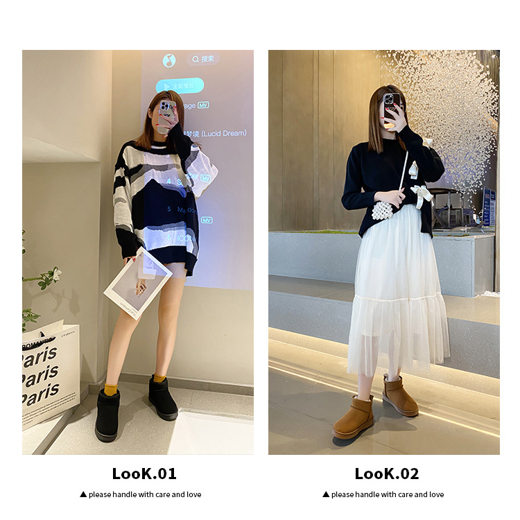 Solid Color Snow Boots for Women 2021 Winter New Retro round Head plus Velvet Cotton Boots Students Flat Casual Short Tube Cotton Shoes
