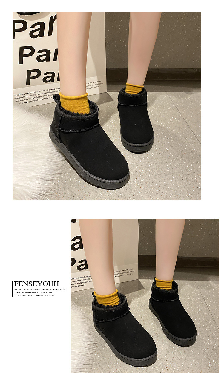 Solid Color Snow Boots for Women 2021 Winter New Retro round Head plus Velvet Cotton Boots Students Flat Casual Short Tube Cotton Shoes