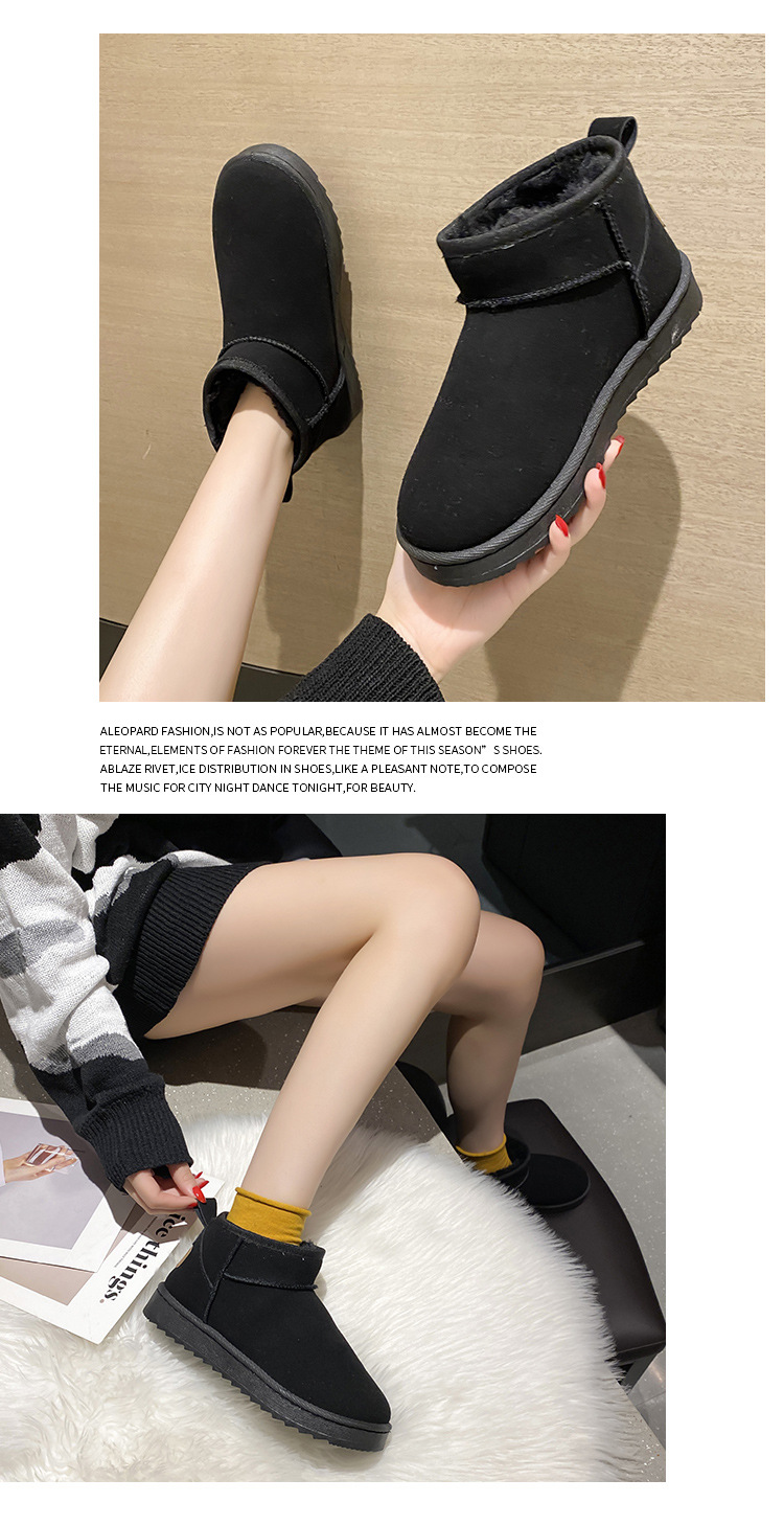 Solid Color Snow Boots for Women 2021 Winter New Retro round Head plus Velvet Cotton Boots Students Flat Casual Short Tube Cotton Shoes
