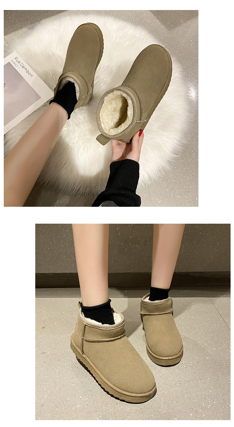 Solid Color Snow Boots for Women 2021 Winter New Retro round Head plus Velvet Cotton Boots Students Flat Casual Short Tube Cotton Shoes