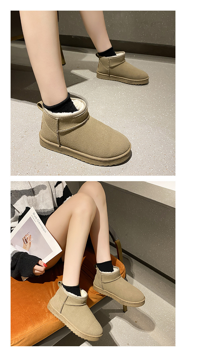 Solid Color Snow Boots for Women 2021 Winter New Retro round Head plus Velvet Cotton Boots Students Flat Casual Short Tube Cotton Shoes