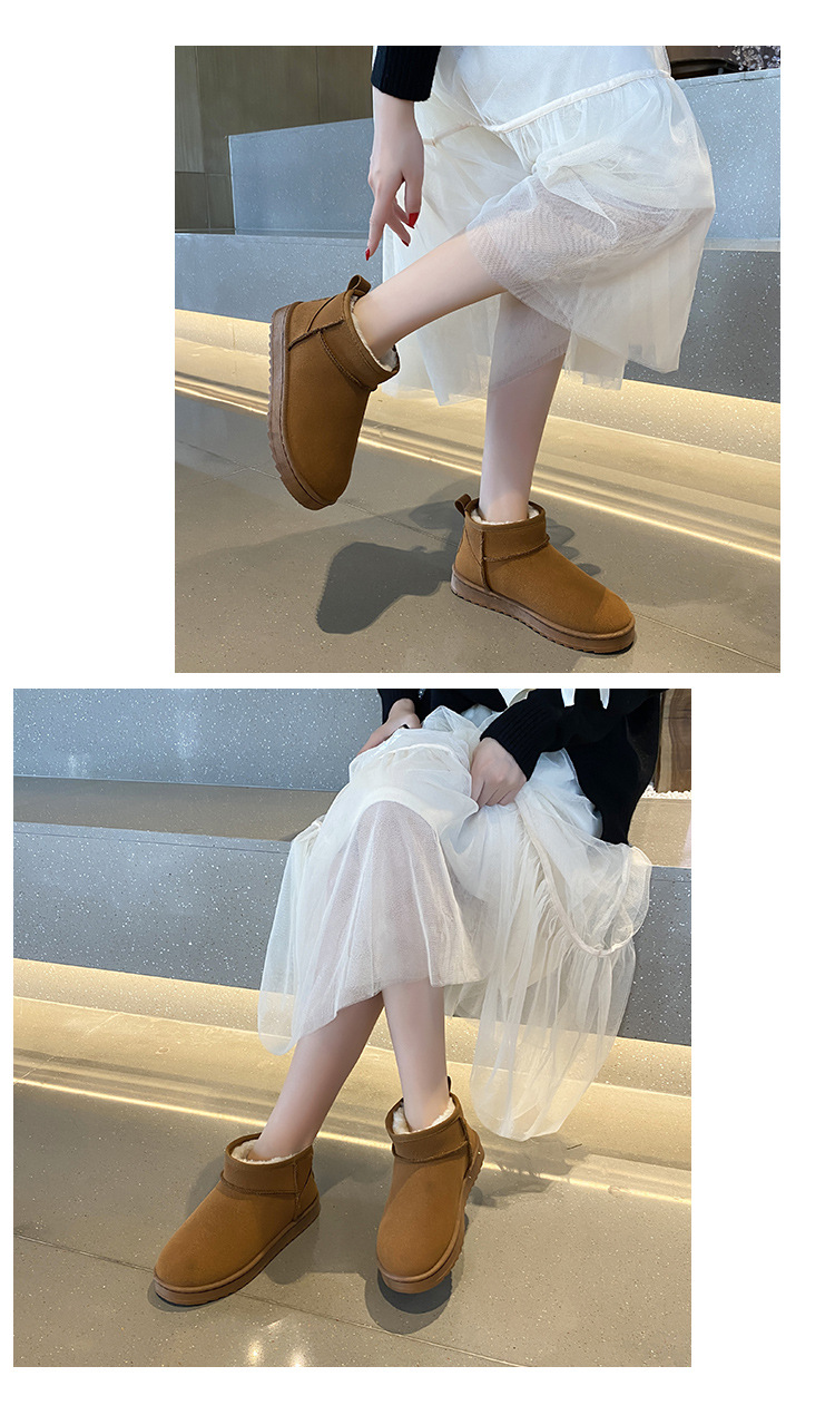 Solid Color Snow Boots for Women 2021 Winter New Retro round Head plus Velvet Cotton Boots Students Flat Casual Short Tube Cotton Shoes