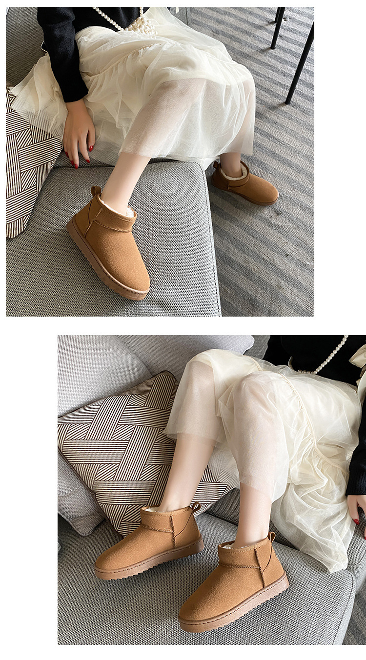 Solid Color Snow Boots for Women 2021 Winter New Retro round Head plus Velvet Cotton Boots Students Flat Casual Short Tube Cotton Shoes