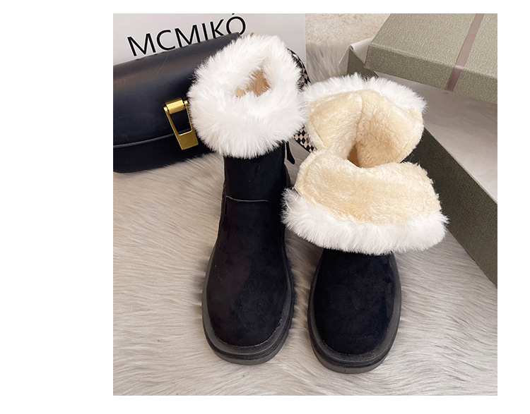 Snow Boots Women's Fur Mouth Mid-Calf 2021 Autumn and Winter New Women's Shoes Korean Style Thick Bottom Fleece-Lined Side Zipper Martin Boots Women's Shoes