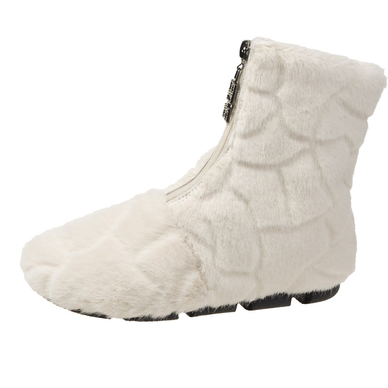 High Cotton-Padded Shoes Women&#039;s 2021 New Autumn and Winter Fashionable Warm Snow Boots Fleece-Lined Dr. Martens Boots Front Zipper Lamb Wool